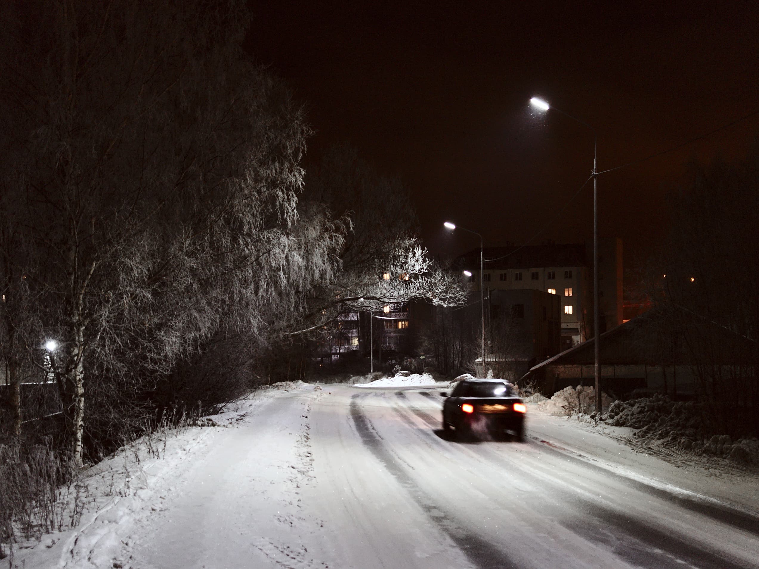Дорога ночью зимой