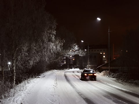 Winter night road