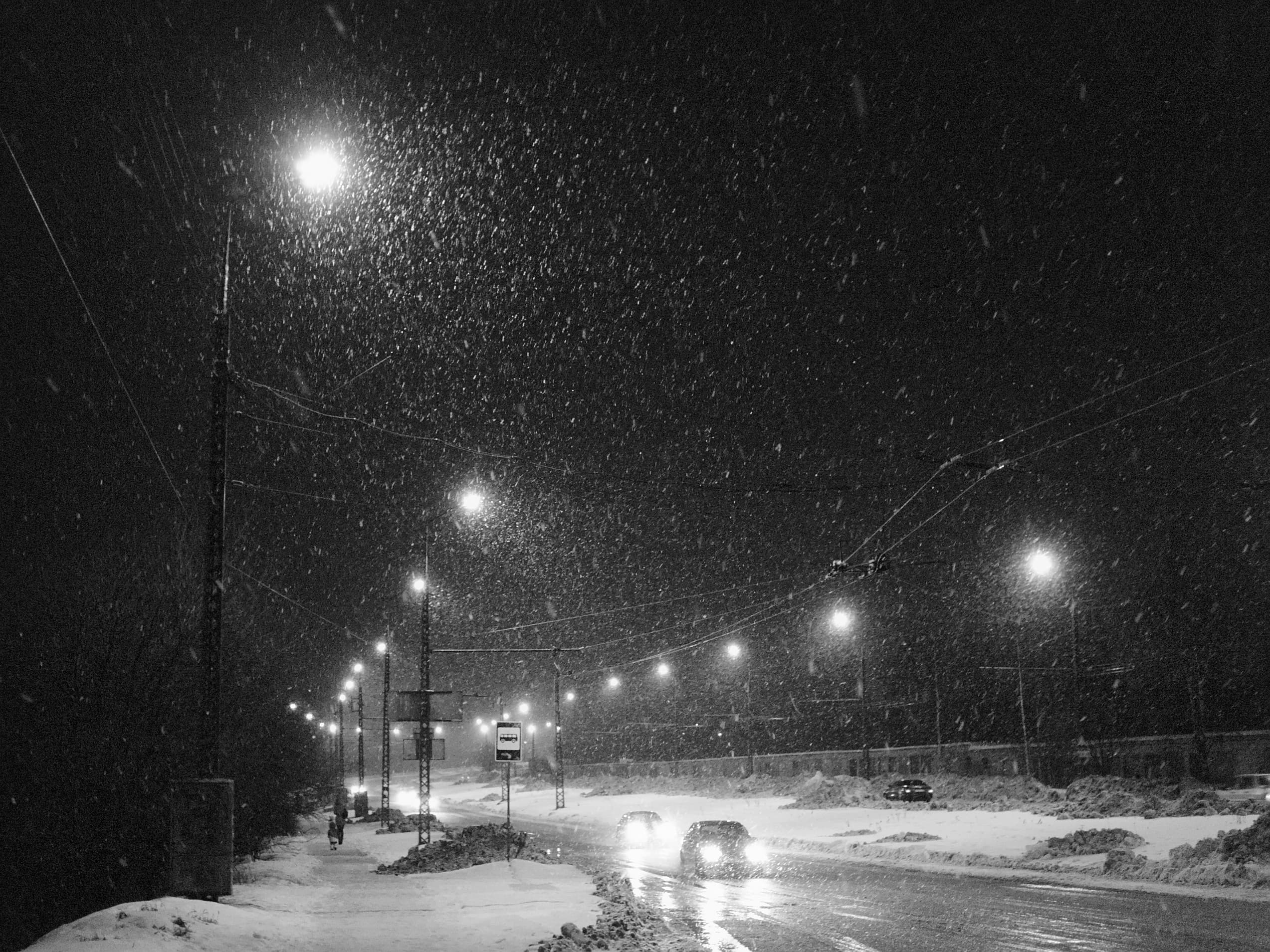 Snowy night street